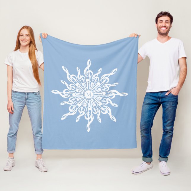 Winter Blue Ornamental Monogram G-Clef Snowflake Fleecefilt (På plats)