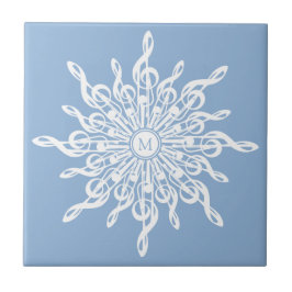 Winter Blue Ornamental Monogram G-Clef Snowflake Kakelplatta