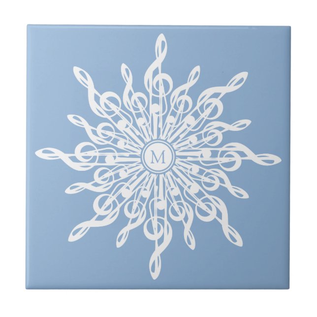 Winter Blue Ornamental Monogram G-Clef Snowflake Kakelplatta (Framsidan)