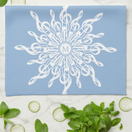 Winter Blue Ornamental Monogram G-Clef Snowflake Kökshandduk