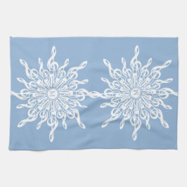 Winter Blue Ornamental Monogram G-Clef Snowflake Kökshandduk