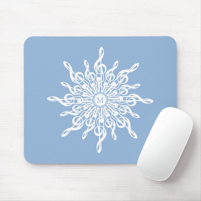 Winter Blue Ornamental Monogram G-Clef Snowflake Musmatta (Med mus)