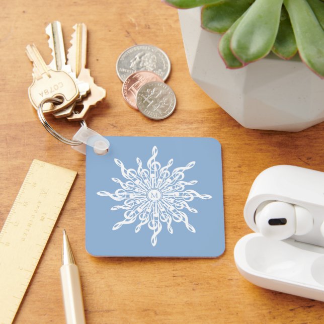 Winter Blue Ornamental Monogram G-Clef Snowflake Nyckelring (Skrivbord)