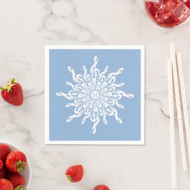 Winter Blue Ornamental Monogram G-Clef Snowflake Pappersservett (Insitu)