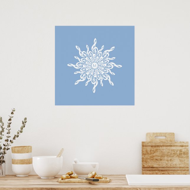 Winter Blue Ornamental Monogram G-Clef Snowflake Poster (Kök)