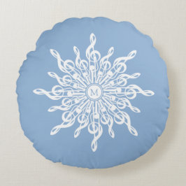 Winter Blue Ornamental Monogram G-Clef Snowflake Rund Kudde