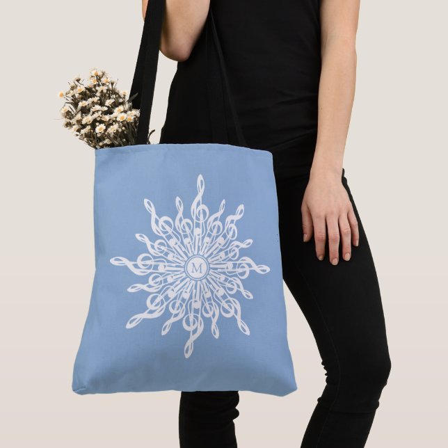 Winter Blue Ornamental Monogram G-Clef Snowflake Tygkasse (Närbild)