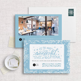 Winter Blue Snowy Hand Lettered Business Julkort
