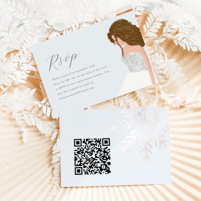 Winter Blue Snowy Quinceanera Birthday QR-kod OSA Kort (Skapare uppladdad)