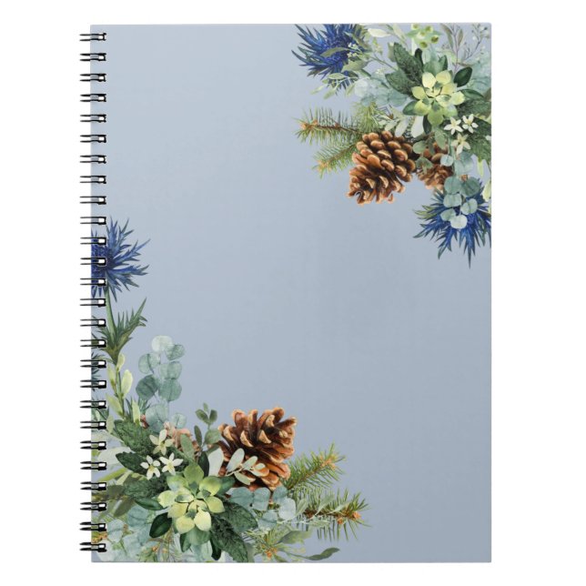Winter Blue Thistle Eucalyptus Bröllop Wonderland Anteckningsbok (Framsidan)