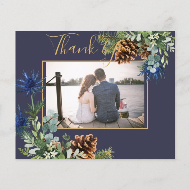 Winter Blue Thistle Eucalyptus Bröllop Wonderland Flygblad (Framsidan)