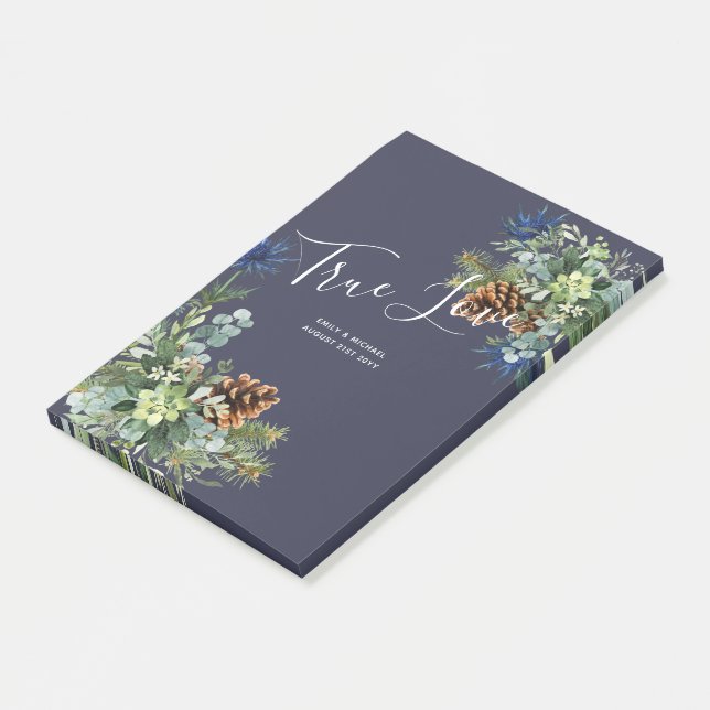 Winter Blue Thistle Eucalyptus Bröllop Wonderland Post-it Block (Vinklad)