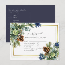 Winter Blue Thistle Eucalyptus Bröllop Wonderland Vykort