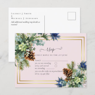 Winter Blue Thistle Eucalyptus Bröllop Wonderland Vykort