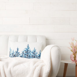 Winter Blue Watercolor Gräs Träd Lumbarkudde