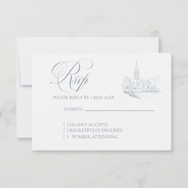Winter Blue Wedding RSVP card OSA Kort (Framsida)