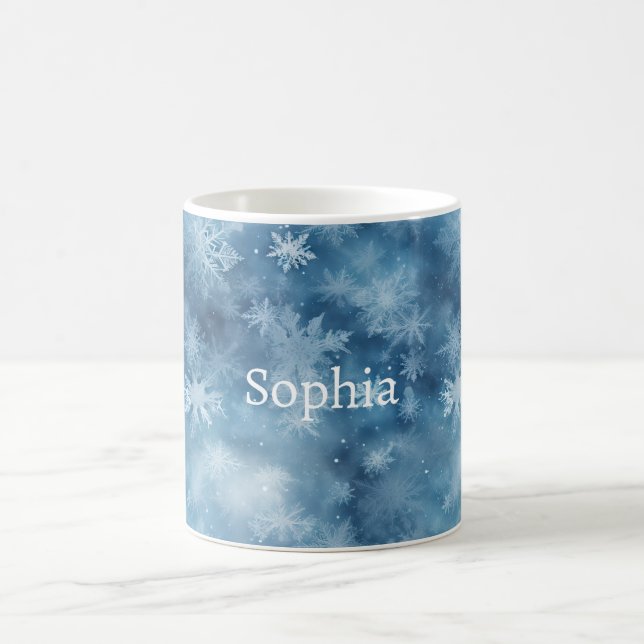 Winter Blue White Snowflakes Christmas Kaffemugg (Center)