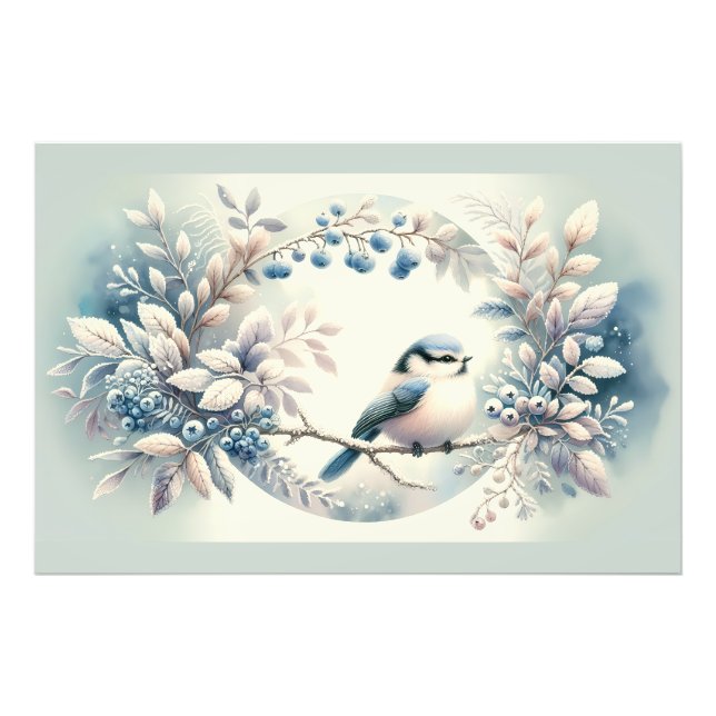Winter Bluebird Berry Wreath Fototryck (Framsidan)
