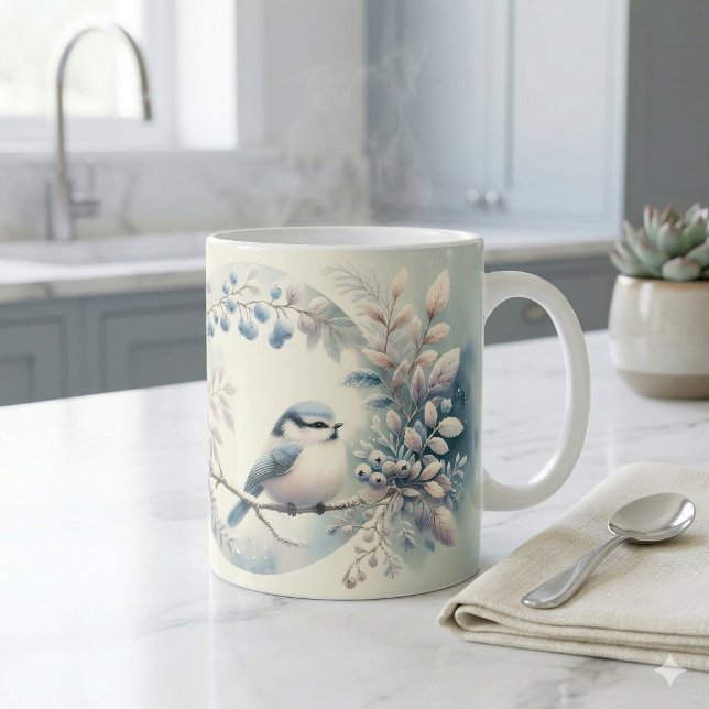Winter Bluebird Berry Wreath Kaffemugg (Winter Bluebird Berry Wreath Coffee Mug)