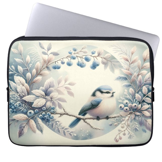 Winter Bluebird Berry Wreath Laptop Fodral (Framsidan)