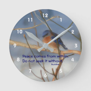 Winter Bluebird Buddha Peace Inspirational Citote Rund Klocka