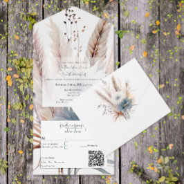 Winter Boho Blommigt Bröllop alla i en inbjudan