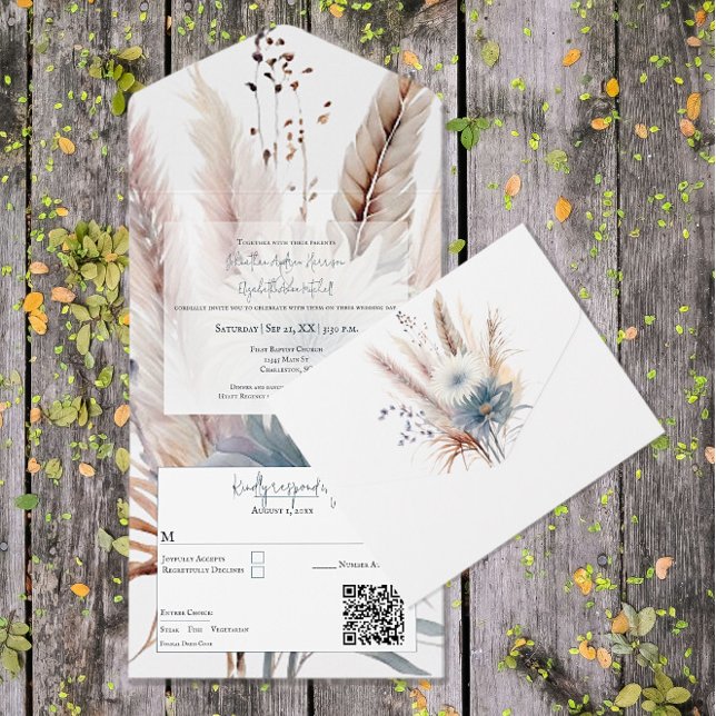 Winter Boho Blommigt Bröllop alla i en inbjudan (White Winter Boho Floral Wedding All in One Invitation)