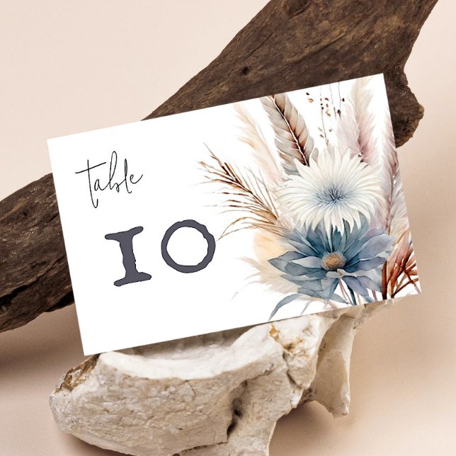 Winter Boho Blommigt Bröllop | Vit Bordsnummer (White Winter Boho Floral Wedding Table Number Card)