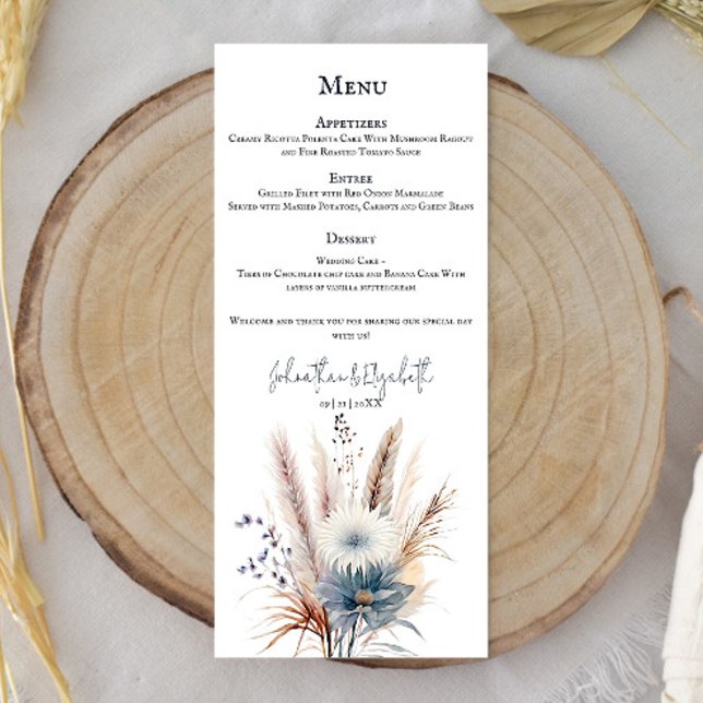 Winter Boho Blommigt Bröllop | Vit Meny (White Winter Boho Floral Wedding Menu)