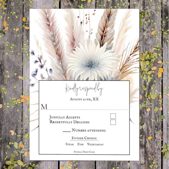 Winter Boho Blommigt Bröllop | Vit OSA Kort (White Winter Boho Floral Wedding RSVP Card)