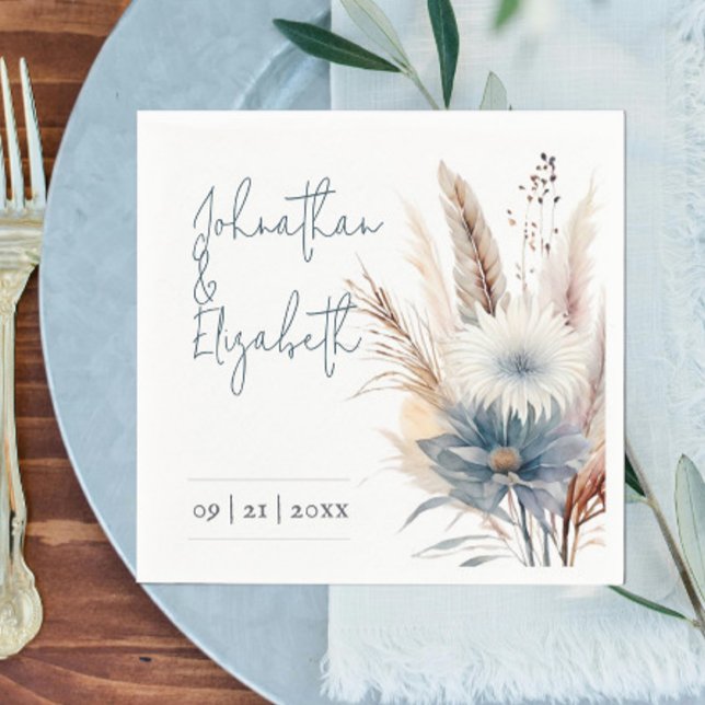 Winter Boho Blommigt Bröllop | Vit Pappersservett (White Winter Boho floral Wedding Paper Napkins)