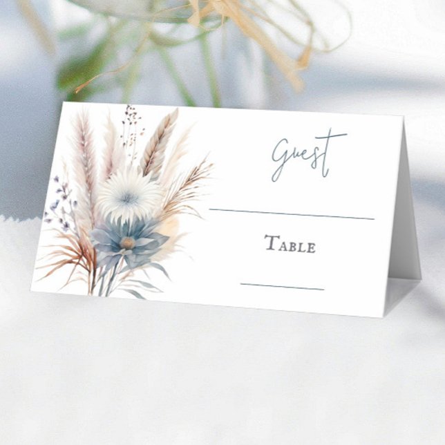 Winter Boho Blommigt Bröllop | Vit Placeringskort (White Winter Boho Floral Wedding Place Card)
