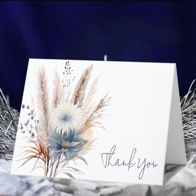 Winter Boho Blommigt Bröllop | Vit Tack Kort (White Winter Boho Floral Wedding Thank You Card)