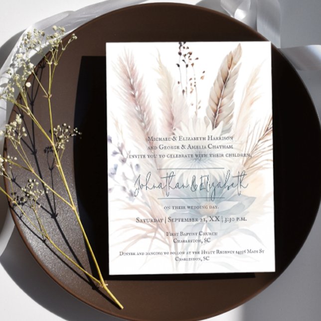 Winter Boho Blommigt Bröllop | Vitinbjudan Inbjudningar (White Winter Boho Floral Wedding Invitation)