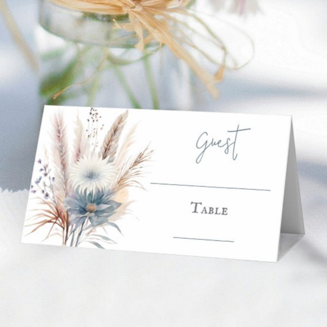 Winter Boho Blommigt Bröllop | Vitt platskort Kort (Winter Boho Floral Wedding Place Card | White)
