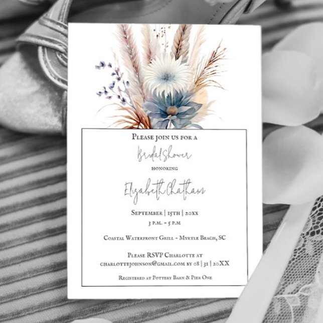 Winter Boho Blommigt Möhippa | Vit Inbjudningar (White Winter Boho Floral Bridal Shower Invitation)