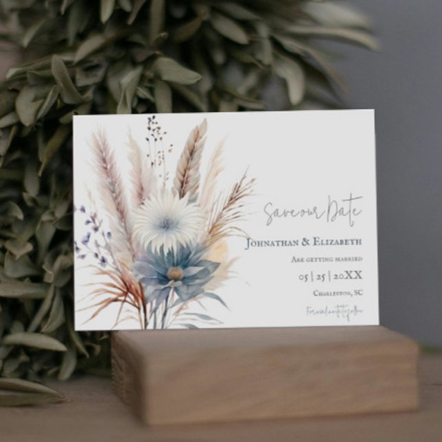 Winter Boho Blommigt | Vit Spara datum Datumet (White Winter Boho Floral Wedding Save the Date)