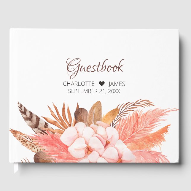 Winter Boho Flower Löv Feather Bröllop Gästböcker (Framsida)