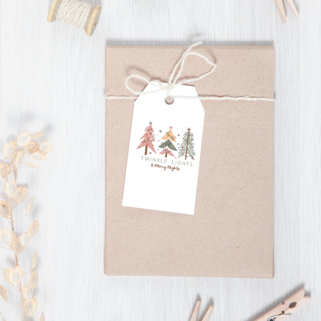 Winter Boho Twinkle Ljus Träd jul Presentetikett (Skapare uppladdad)