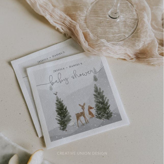 Winter Boho Woodland Baby Shower Cocktail Napkin Pappersservett (Skapare uppladdad)