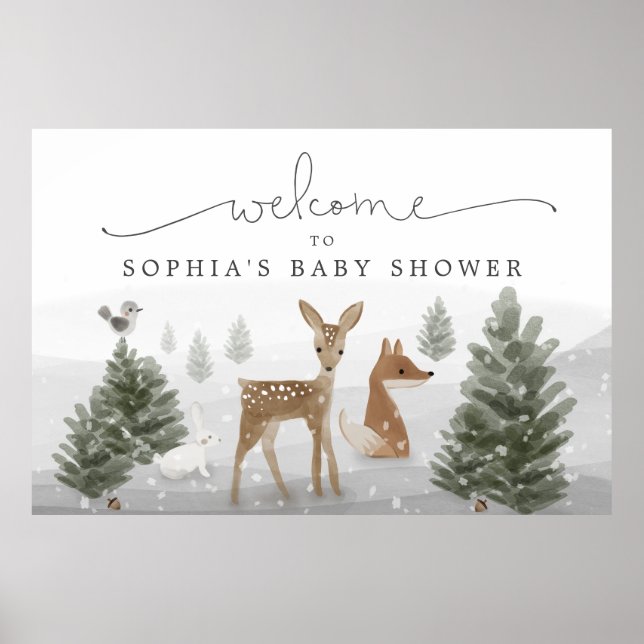 Winter Boho Woodland Baby Shower Poster Sign (Framsidan)