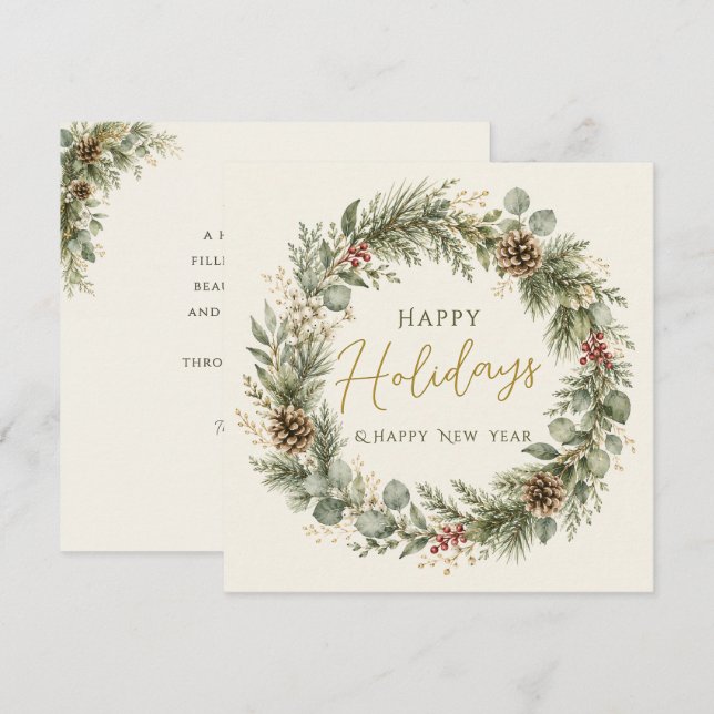 Winter Botanica | Elegant Glad Jul Krans Kort (Fram/baksida)