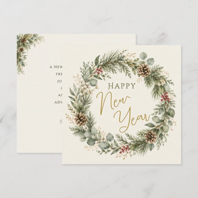 Winter Botanica | Gott nytt år Elegant krans    Kort (Fram/baksida)