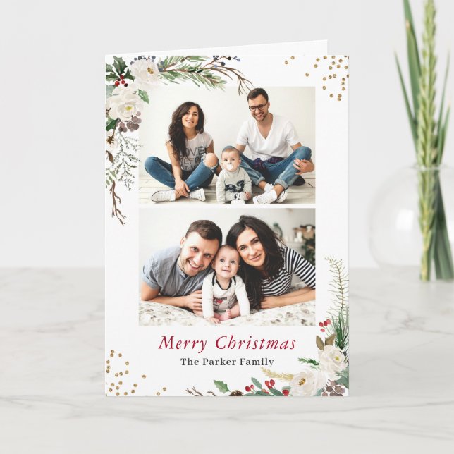 Winter Botanical 2 Photos Collage Foled Hälsning Helgkort (Framsida)