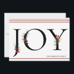 Winter Botanical Adorned Joy | Platt Helgdag Julkort<br><div class="desc">Vinborst,  grenar och bär,  med adsorberat "JOY"-platta helgdag.</div>