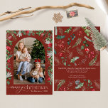Winter Botanical Arch Burgundy God jul Julkort<br><div class="desc">Den här samlingen har vattenfärgade röda blommigtar,  bär och vintergröna med modern och elegant typografi,  med ett botaniskt mönster baksida på vintern.</div>