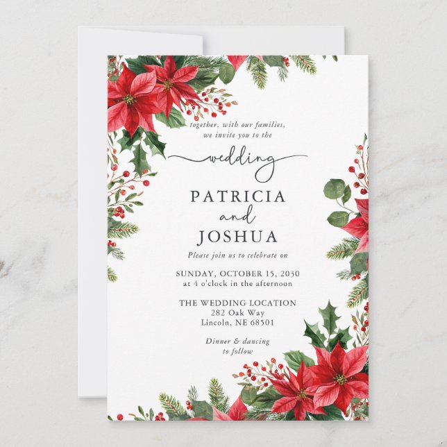 Winter Botanical Christmas Wedding Invitation Inbjudningar (Framsida)