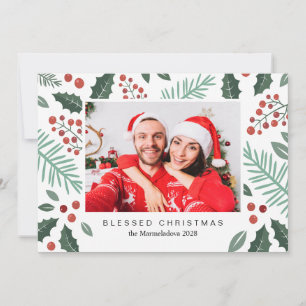 Winter Botanicals God jul Photo Red Julkort