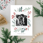 Winter Botanicals jul Photo Classic Färg Julkort<br><div class="desc">Det här anpassadet med 1-fotokort har elegant handmålade vattenfärgsbotaniska helgdag som ram fotot på ett vackert sätt. Kommer med ett matchande mönster på baksidan och rum för skriva av ett personlig-meddelande. Vill du anpassa ännu mer? Klicka på "Redigera med Design Verktyg". Den här designen ingår i en samling. Originalteckning av...</div>