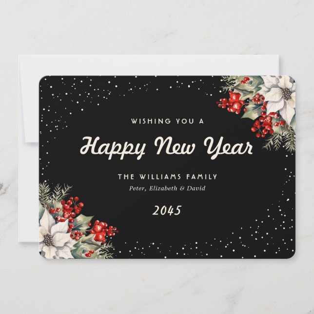 Winter Botanicals Snow Black New Year Card Julkort (Framsida)